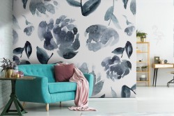 Abstract flowers grey modern nature wallpaper.