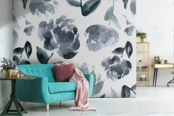 Carta da Parati fiori astratti grigio natura moderna.