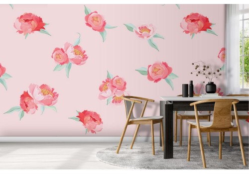 Red flowers wallpaper minimalist design.