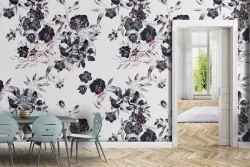 Carta da Parati fiori neri natura moderna pattern.