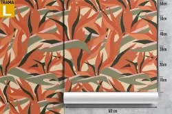 Wallpaper with stylized leaves, vintage nature design.