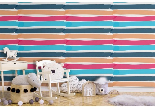 Rainbow stripes children's pattern wallpaper.