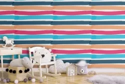 Carta da Parati righe arcobaleno bambini pattern.