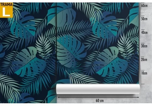 Carta da Parati foglie tropicali natura blu pattern. 2
