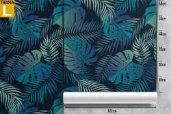 Carta da Parati foglie tropicali natura blu pattern.