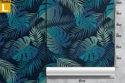 Tropical leaves nature blue pattern wallpaper.