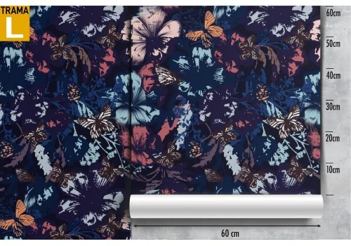 Carta da Parati fiori e farfalle decorazione blu moderna. 2