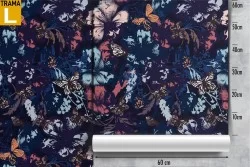 Wallpaper flowers and butterflies blue modern decoration.
