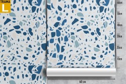 Wallpaper with white and blue marble surface pattern.