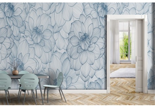 Abstract flower wallpaper in blue modern nature.