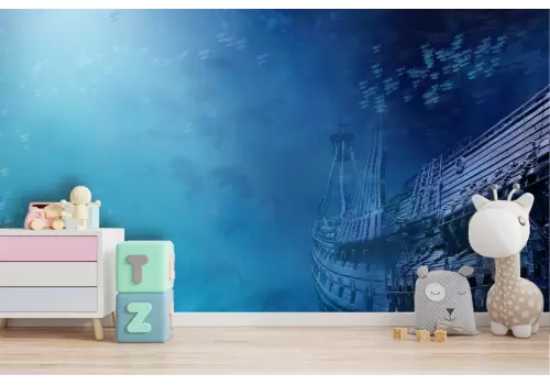 Carta da Parati fondale marino con veliero 2