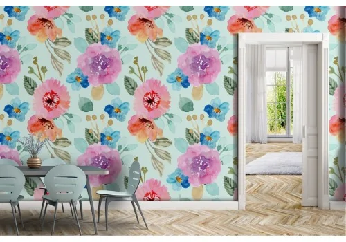 Carta da Parati fiori rosa e viola natura moderna.