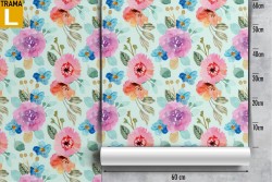 Modern nature wallpaper with pink and purple flowers.