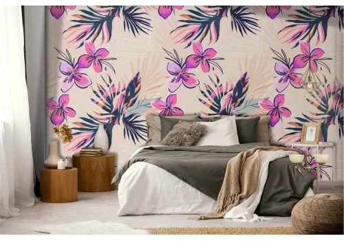 Tropical pink flowers nature pattern wallpaper.