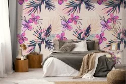 Tropical pink flowers nature pattern wallpaper.