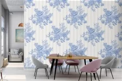 Vintage nature wallpaper with roses and flowers in light blue.