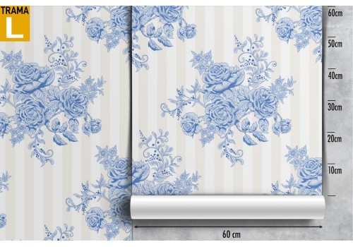 Vintage nature wallpaper with roses and flowers in light blue. 2