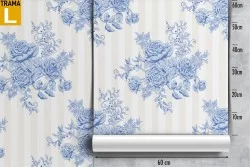 Vintage nature wallpaper with roses and flowers in light blue.