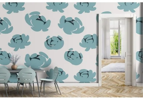 Carta da Parati fiori astratti azzurro natura.