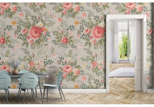 Antique pink flowers wallpaper, vintage nature roses.