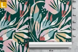 Modern wallpaper with stylized flowers and leaves.