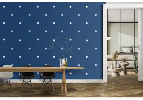 Polka dot wallpaper decoration in blue and white.