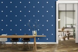 Carta da Parati decorazione a pois blu e bianchi.