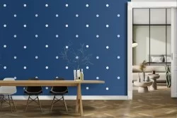 Carta da Parati decorazione a pois blu e bianchi.