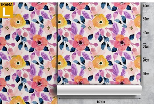 Carta da Parati fiori rosa e gialli pattern natura. 2