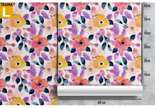 Carta da Parati fiori rosa e gialli pattern natura. 2