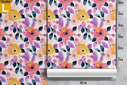 Carta da Parati fiori rosa e gialli pattern natura.