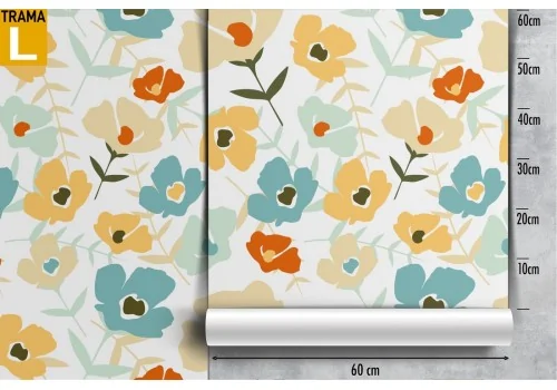 Modern stylized flower wallpaper in yellow and blue nature. 2