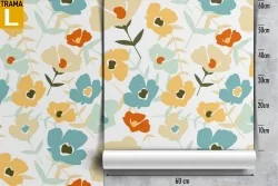 Modern stylized flower wallpaper in yellow and blue nature.