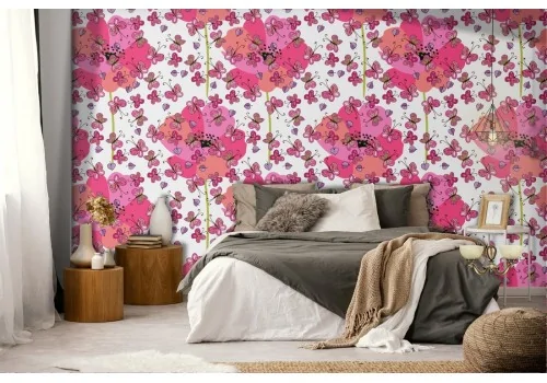 Pink flowers and butterflies nature wallpaper.