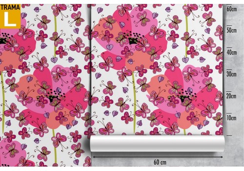 Carta da Parati fiori rosa e farfalle natura. 2