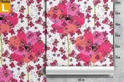 Carta da Parati fiori rosa e farfalle natura.