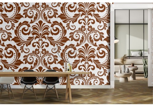 Brown vintage damask wallpaper pattern.