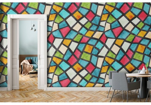 Carta da Parati mosaico mattonelle arcobaleno.