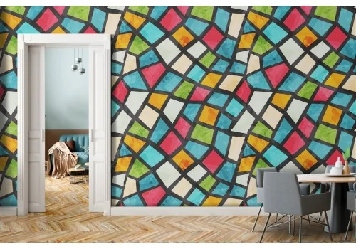 Carta da Parati mosaico mattonelle arcobaleno.