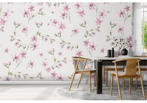 Refined nature wallpaper with small pink flowers.