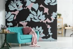 Abstract roses black modern nature wallpaper.