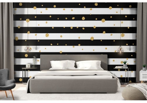 Carta da Parati righe nere decorazioni oro luxury moderna.