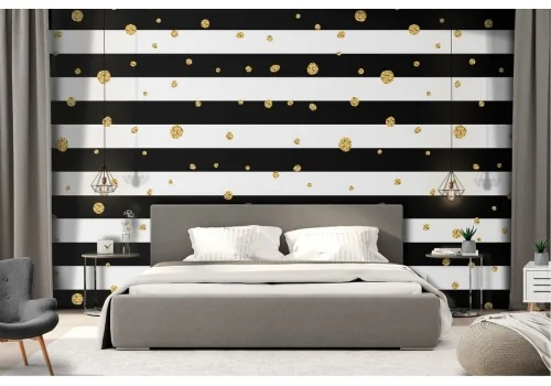 Carta da Parati righe nere decorazioni oro luxury moderna.