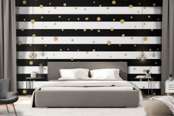 Black striped wallpaper with gold luxury modern decorations.