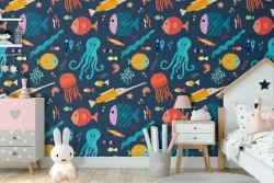 Carta da Parati natura marina pesci bambini.