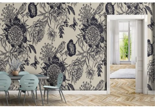 Black vintage flowers nature wallpaper.