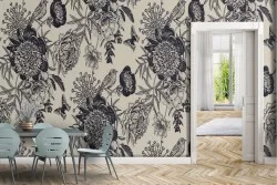 Black vintage flowers nature wallpaper.