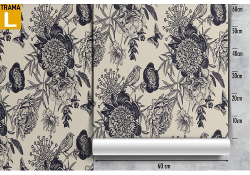 Carta da Parati fiori vintage neri natura. 2