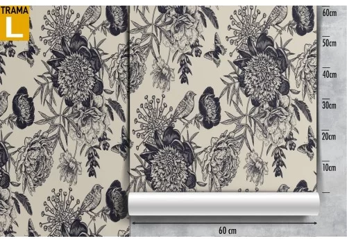 Carta da Parati fiori vintage neri natura. 2