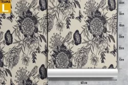 Carta da Parati fiori vintage neri natura.